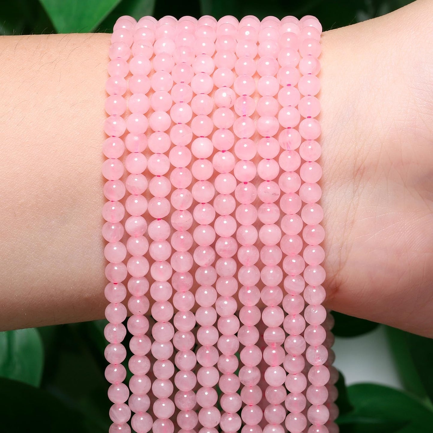 Songxi 90pcs 4mm Rose Quartz Natural Round Stone Beads for Jewelry Making, Smooth Loose Small Gemstone Beads for Bracelets Necklace, Chakra Stones with Energy Power