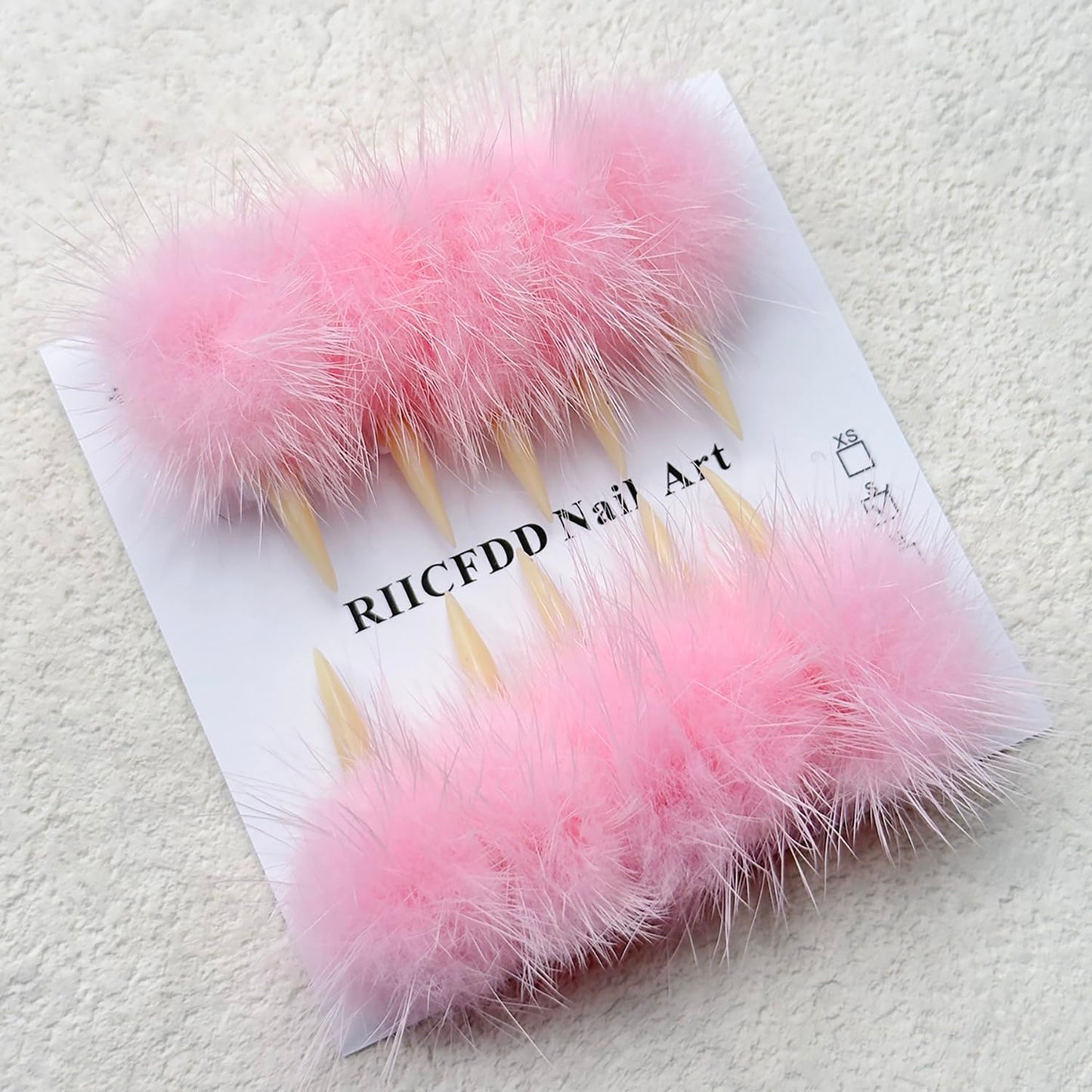 10 Pcs Luxury Press on Nails Medium Curved Stiletto Handmade Cat Claw Reusable Nails Press Ons Unique with Pink Furry Fur Designs Cat Claw Fake Nails Glossy Thick Acrylic Glue on Nail (S)