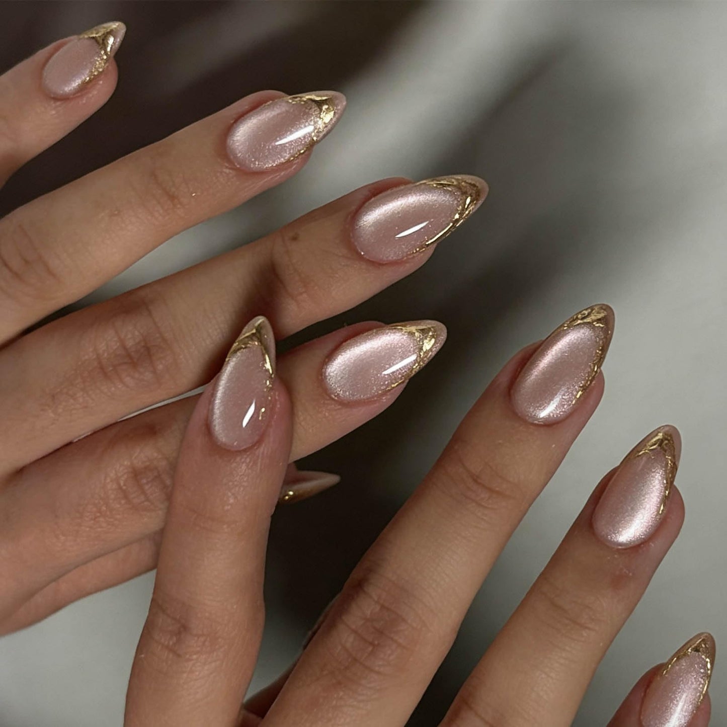 Hkanlre Almond Fake Nude Nails Tips Full Cover False Medium Nails Summer Flower Press on Nails for Women 24PCS