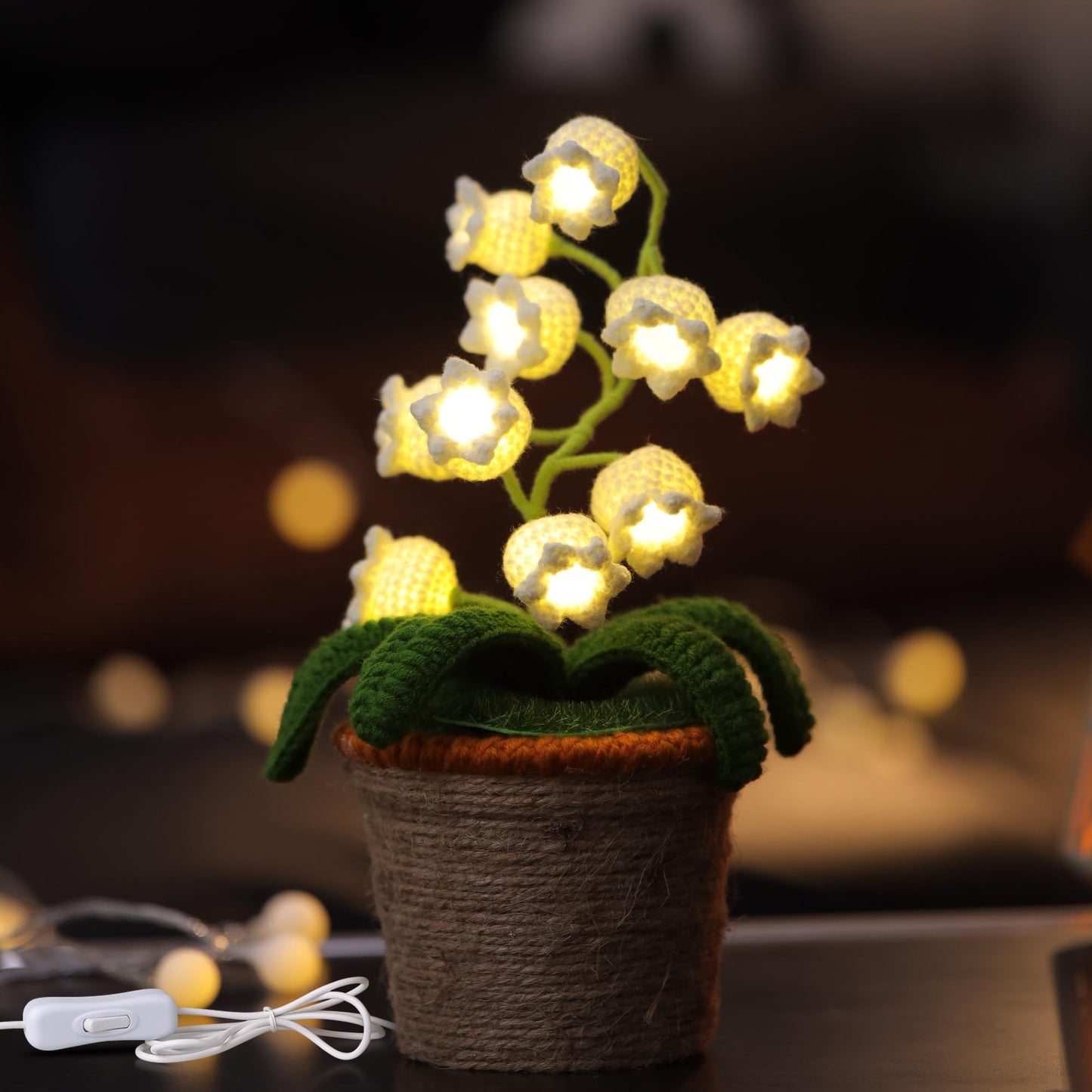 ANZRLE Lily of The Valley Lamp, White Crochet Artificial Flowers with Night Lights, Table Lamp with USB Port -Birthday Gifts for Women,Cozy Home Decor Mothers Day Gifts