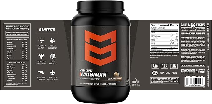 MTN OPS Magnum Mocha Protein Powder, 23g of Whey Isolate Protein & Milk Protein with BCAAs, Zero Sugar & Gluten Free, Mocha, 30-Serving Tub