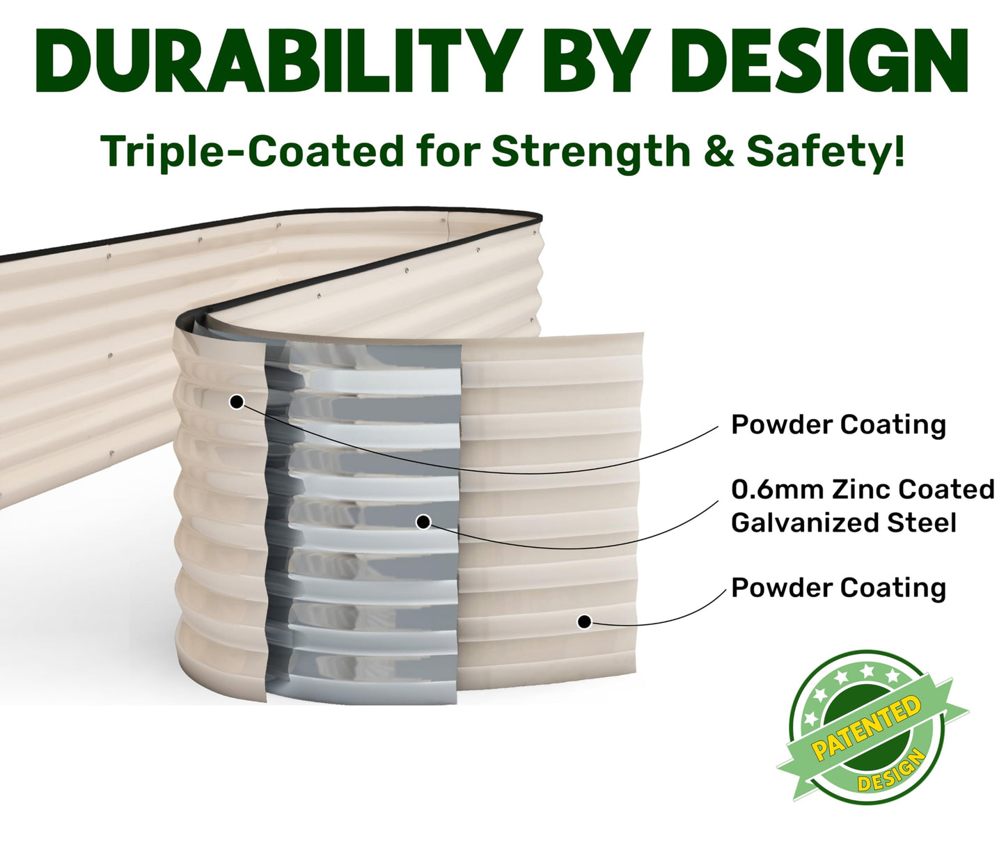 9-in-1 Galvanized Steel Raised Garden Bed // 8×2×1.5 ft Modular Planter for Gardening, Vegetables, Flowers // 18" Tall Metal Raised Garden Beds Outdoor (White) // Patented Design Planter Box