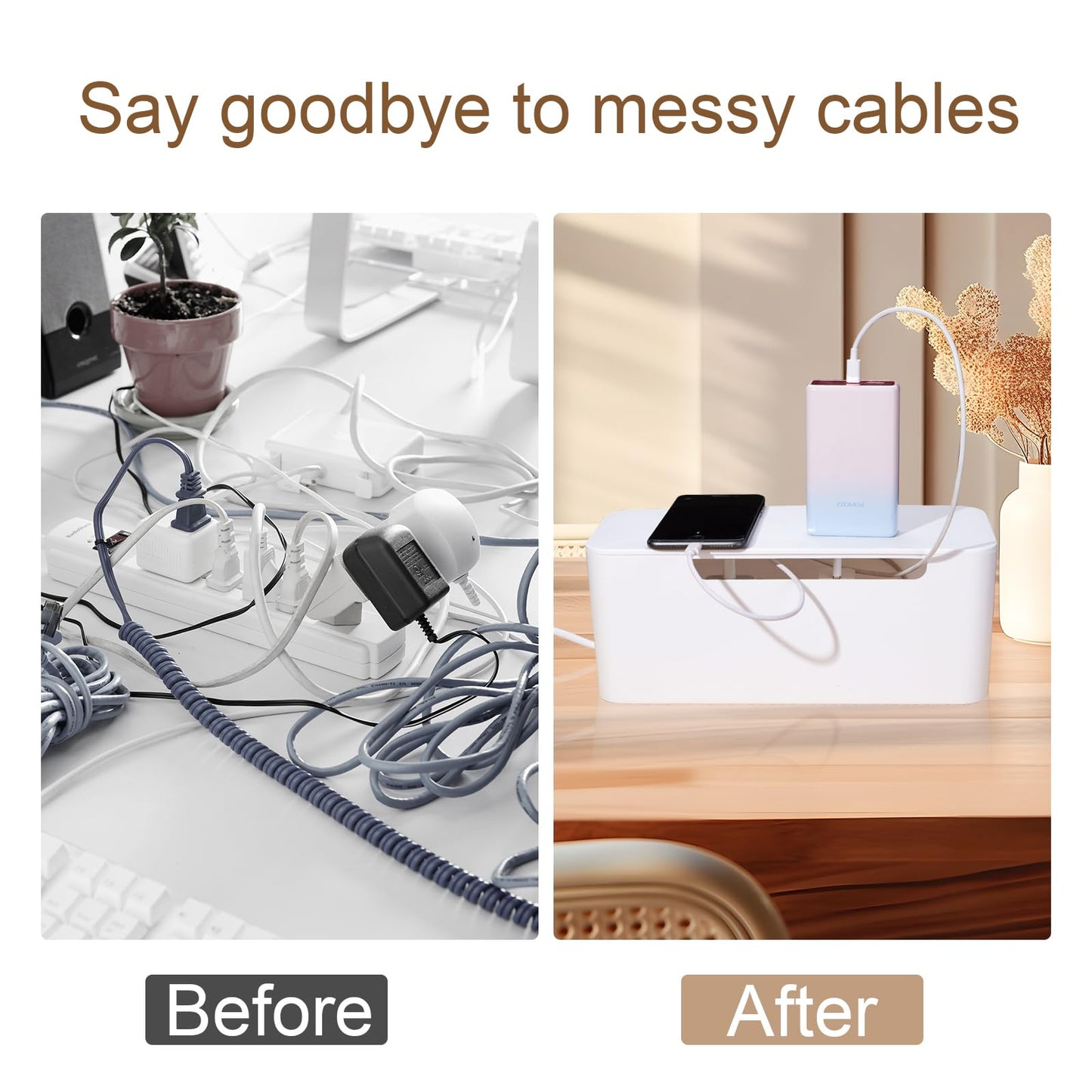 Eichzer Cable Management Box, Premium Cord Organizer Box to Hide Surge Protector on Desk, Power Strip Cover for TV Computer Home Router Office (White)