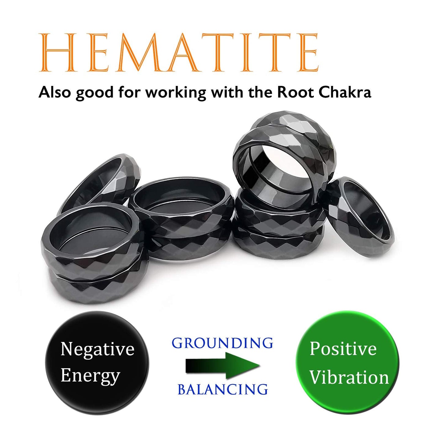 Morchic 10Pcs Pack Magnetic Hematite Stone Rings for Women & Men, Unisex Faceted Set (6mm Width) - Mixed Sizes 6-12, Chakra Balancing, Polished Gemstone, Gift Ready