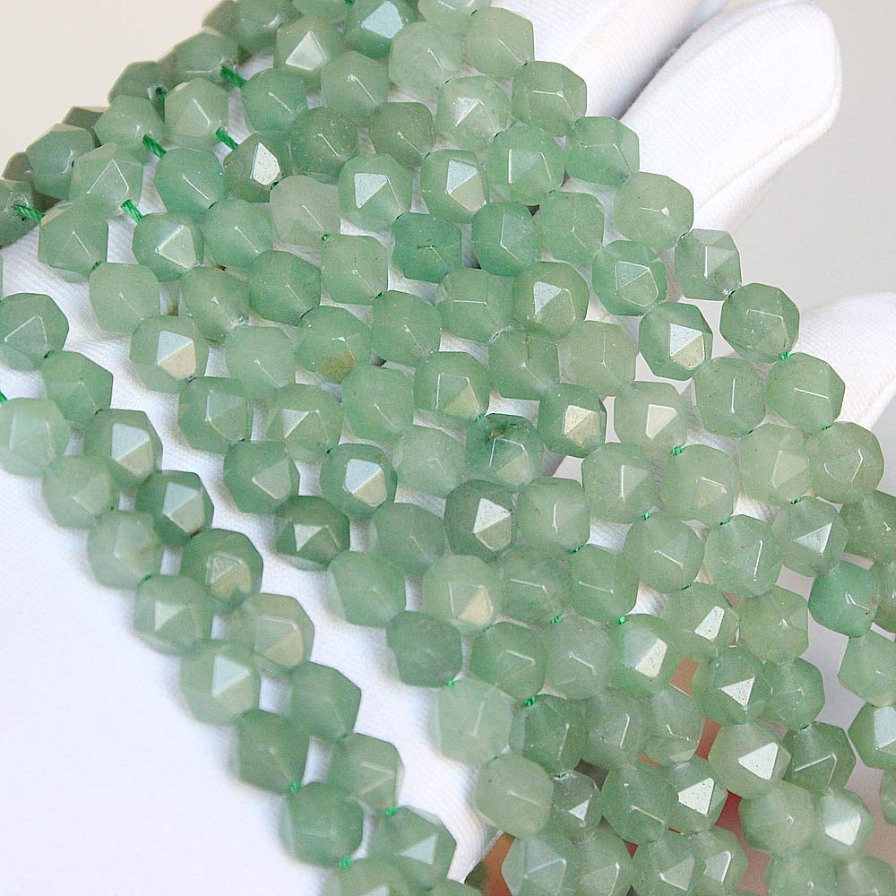 MJDCB Best Sellers Natural Stone Beads Faceted Polygon Green Aventurine Crystal Energy Stone Healing Power for Jewelry Making(8mm)