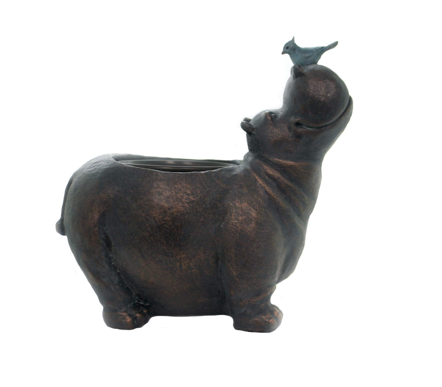 13"H Hippo with Bird Planter