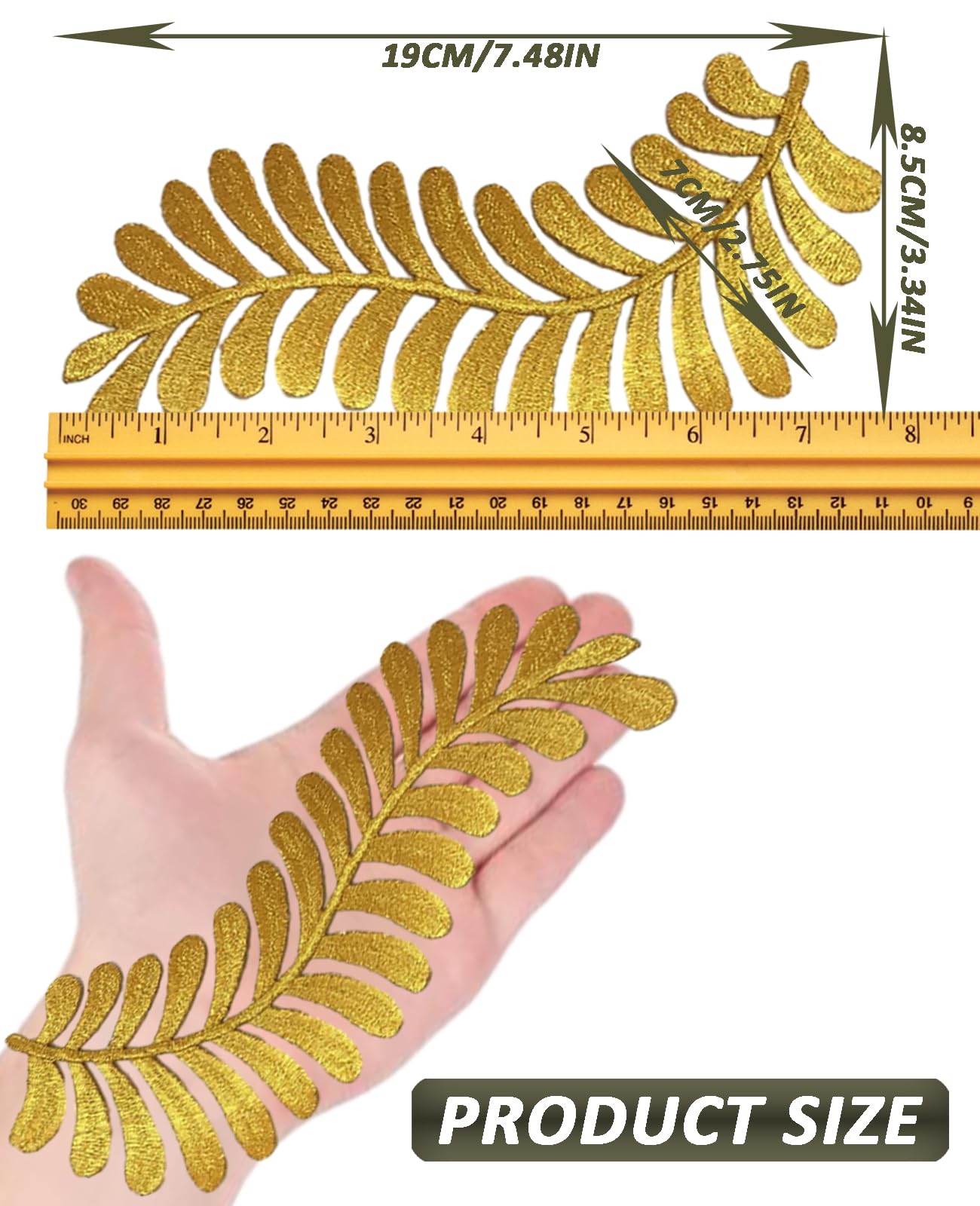 MSCFTFB 4 Pairs Leaves Iron on Patches,Decorative Ivy Embroidered Patch,Fabric Repair Patch for Clothes Jean Jacket Pant Vest Backpack Appliques Embellishments (Gold)