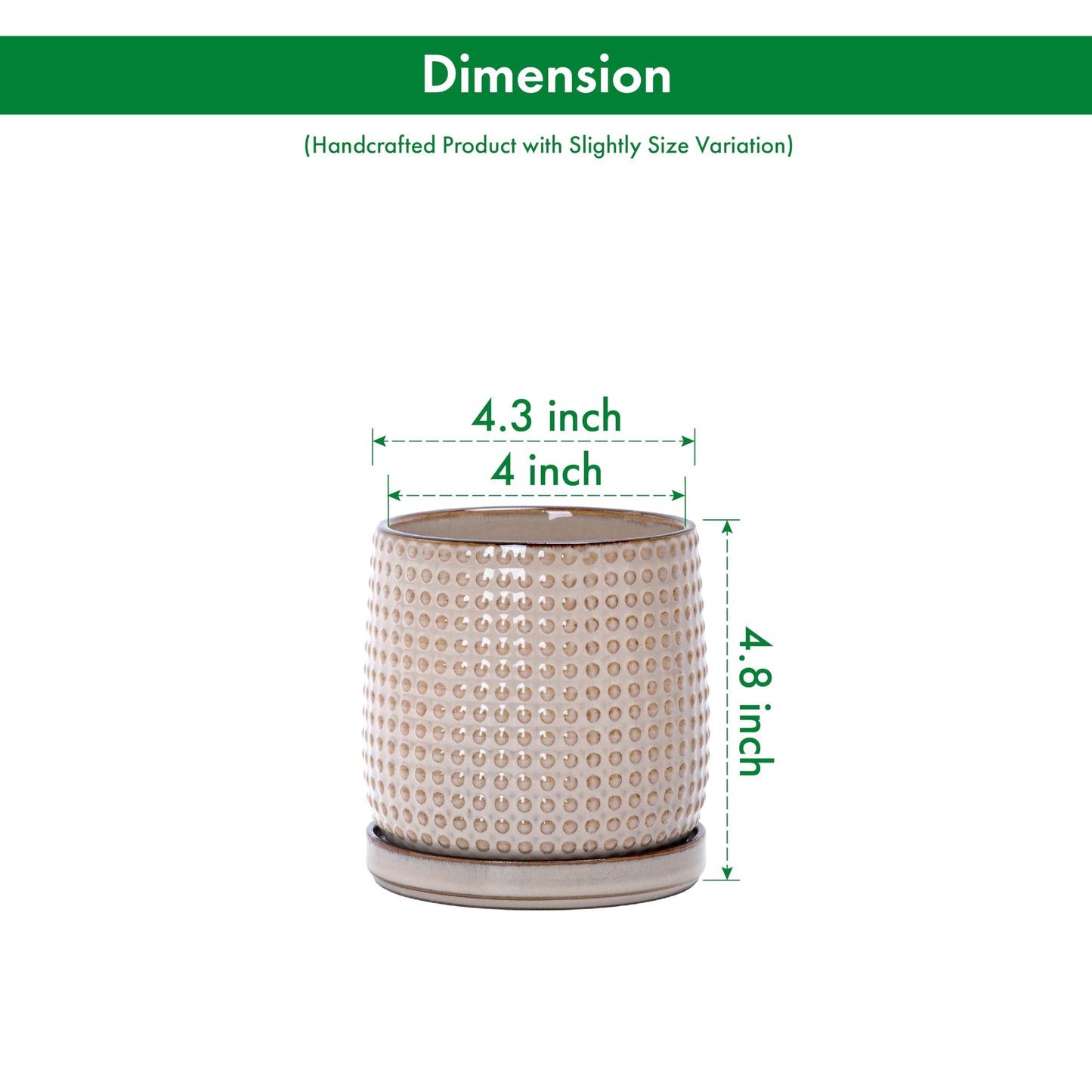 D'vine Dev 4 Inch Ceramic Beaded Stoneware Planter Pot - Flower Pot with Drainage Holes and Saucers for Indoor Succulent Plants or Flowers, Light Brown, 27-C-Z-4