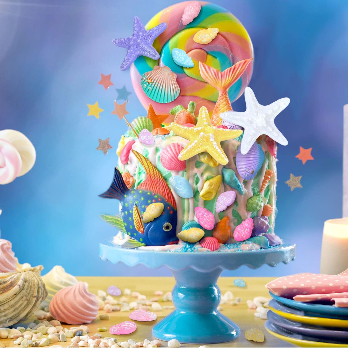 Kathfly 30 Pcs Summer Seashells Cake Topper Decorations Ocean Cake Topper Decorations Sea Creature with Starfish Conch Shells Ocean for Birthday Beach Baby Shower Wedding Party Supplies