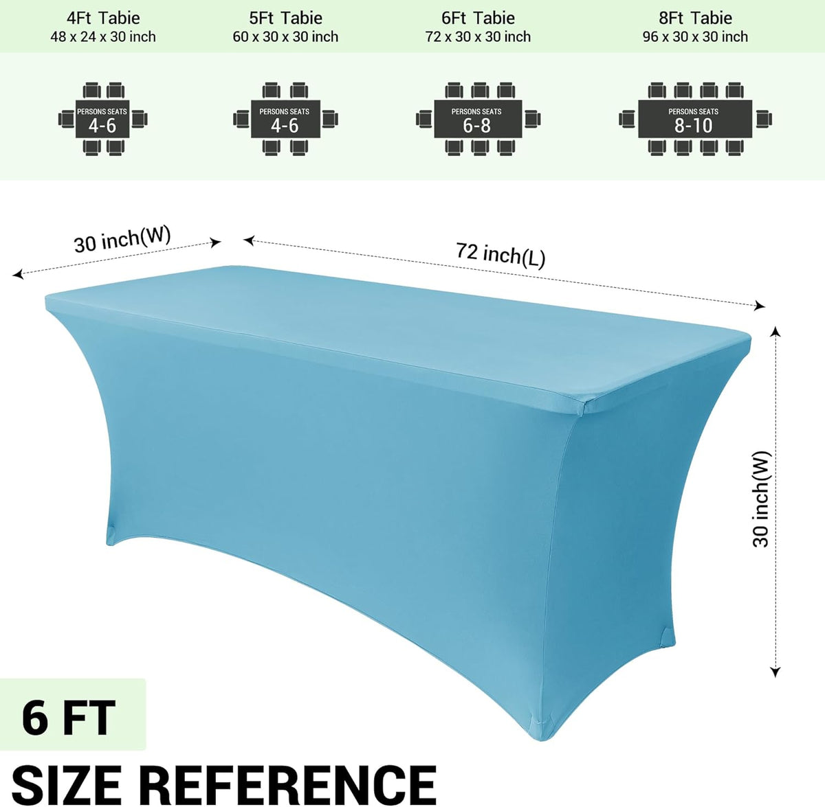 Obstal Spandex Table Cover 6ft Fitted Tablecloth Rectangular - Stretch Rectangle Folding Table Cloth for Birthday Party Wedding Banquet, Light Blue, 72L x 30W Inch