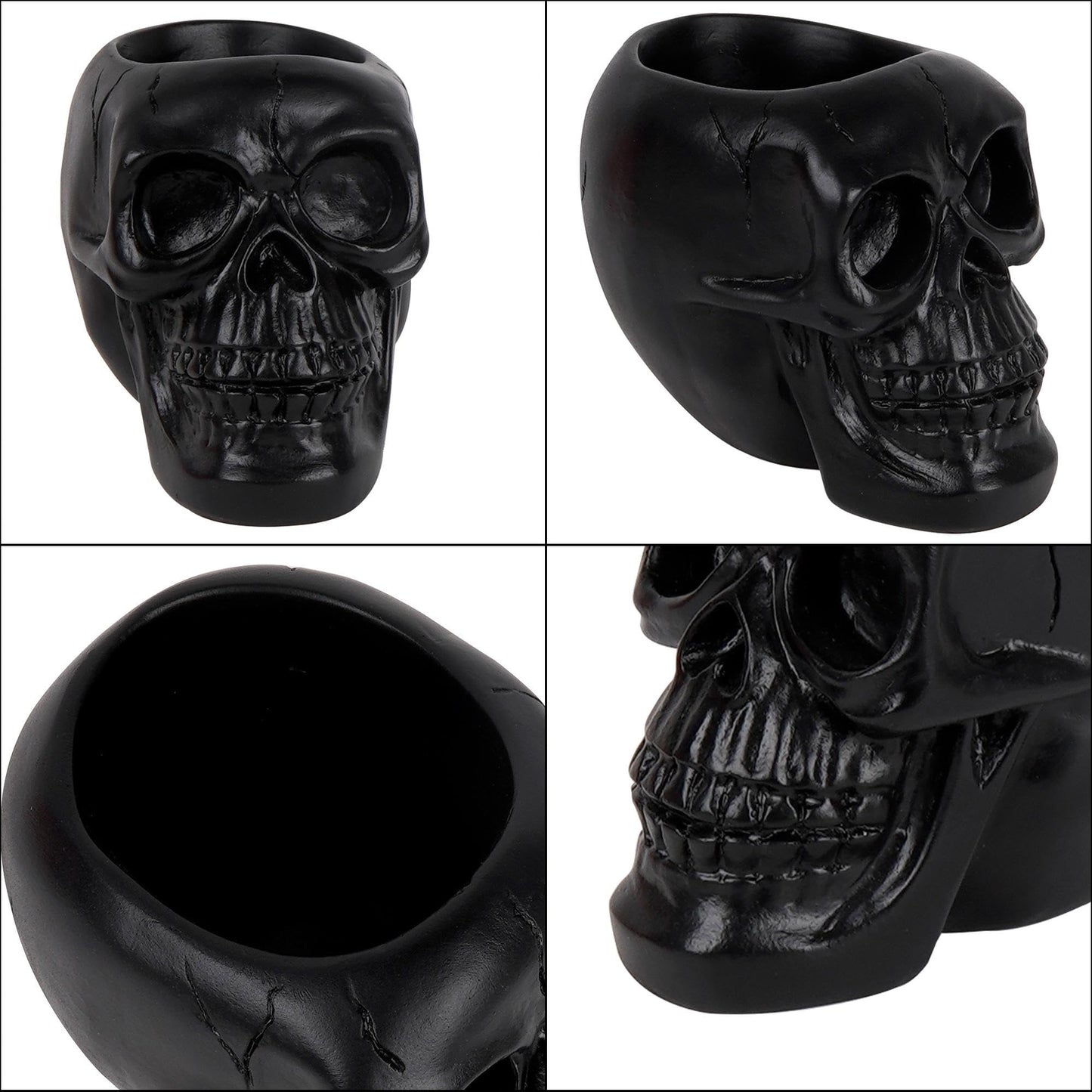 Philo Fun Black Skull Makeup Brush Holder, Skull Head Pen and Pencil Holder, Goth Skull Decor Desktop Organizer for Office Vanity Dresser Bathroom