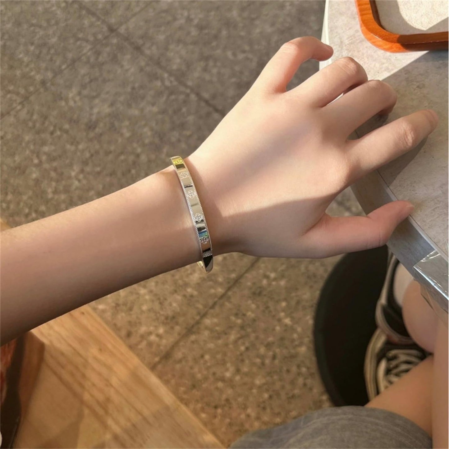Baoaichi Sterling Silver Bangle Bracelets For Women - Four Leaf Clover Bangles - Lucky Band - High-Polish - Adjustable Cuff - Stackable Wrap - Gift