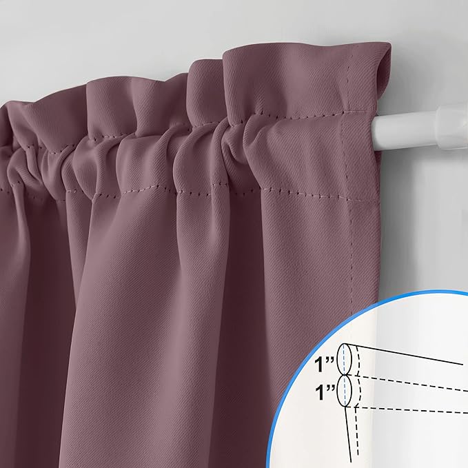 NICETOWN French Door Curtains for Windows, Room Darkening Curtains with Rod Pocket for Front Sidelight Door, Living Room and Kitchen, 1 Panel with Tieback, Dry Rose, 12x72 Inches Long