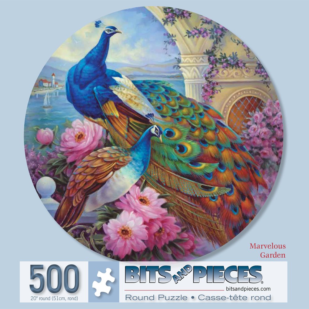 Bits and Pieces - 500 Piece Round Jigsaw Puzzle for Adults – ‘Marvelous Garden’ 500 pc Large Piece Jigsaw by Artist Oleg Gavrilov - 20” in Diameter