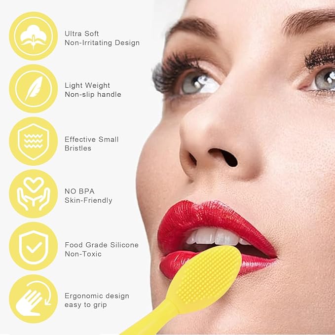 Lip Scrub Brush,Double-Sided Silicone Exfoliating Lip Brush Tool for Smoother and Fuller Lip Appearance,Yellow,2pcs