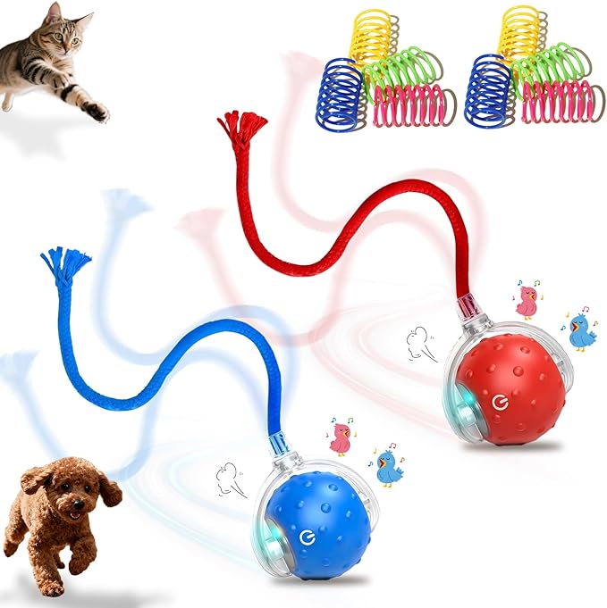 Interactive Cat Toys Ball for indoor Cats＆Dog,Automatic Cat Toy with Smart Obstacle Avoidance,Bird Chirps & Auto Wake-Up,Includes 4 Cat Spiral Spring,Cat Enrichment Toys for Indoor Cats(Blue)