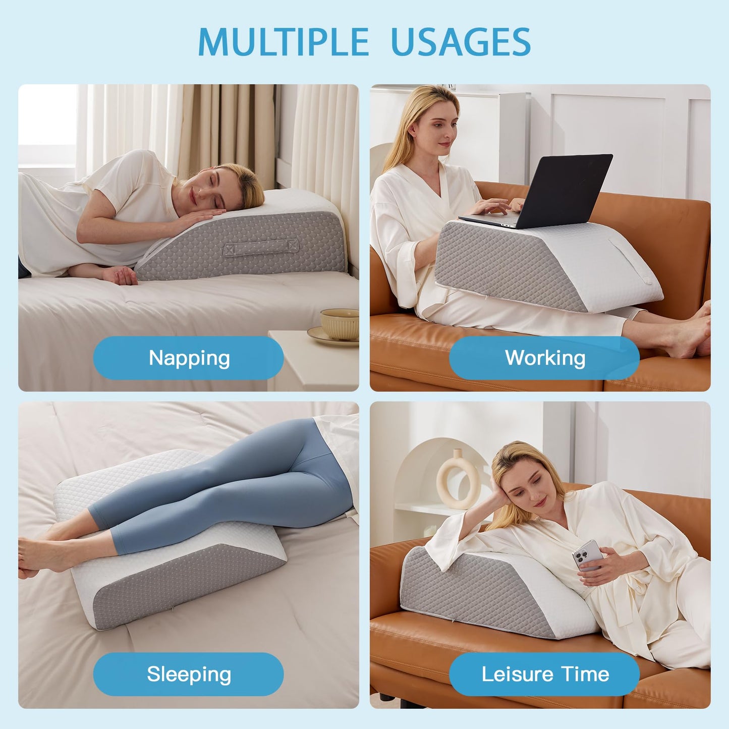 MEGCXIT Leg Pillow Elevation Blood Circulation, Leg Wedge for Elevation for Swelling, Leg Elevating Pillow for After Surgery, Memory Foam Foot Knee Pillow for Back Sleeping 23.6×16.8×8 Inch White/Grey