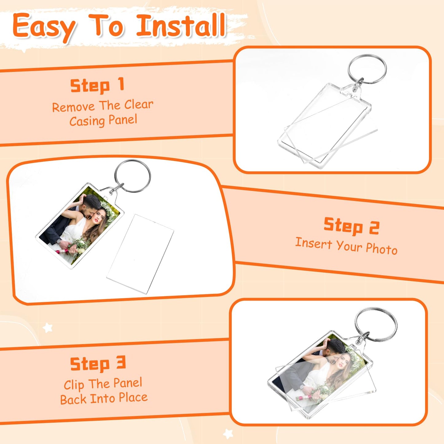 SHENLIU 150 Pack Clear Acrylic Photo Picture Keychain Blank, Double Sided Photo Insert Keychain Fit 1.1 × 1.8inch Pictures, Blank DIY Picture Frame Keyring with Split Ring DIY Craft