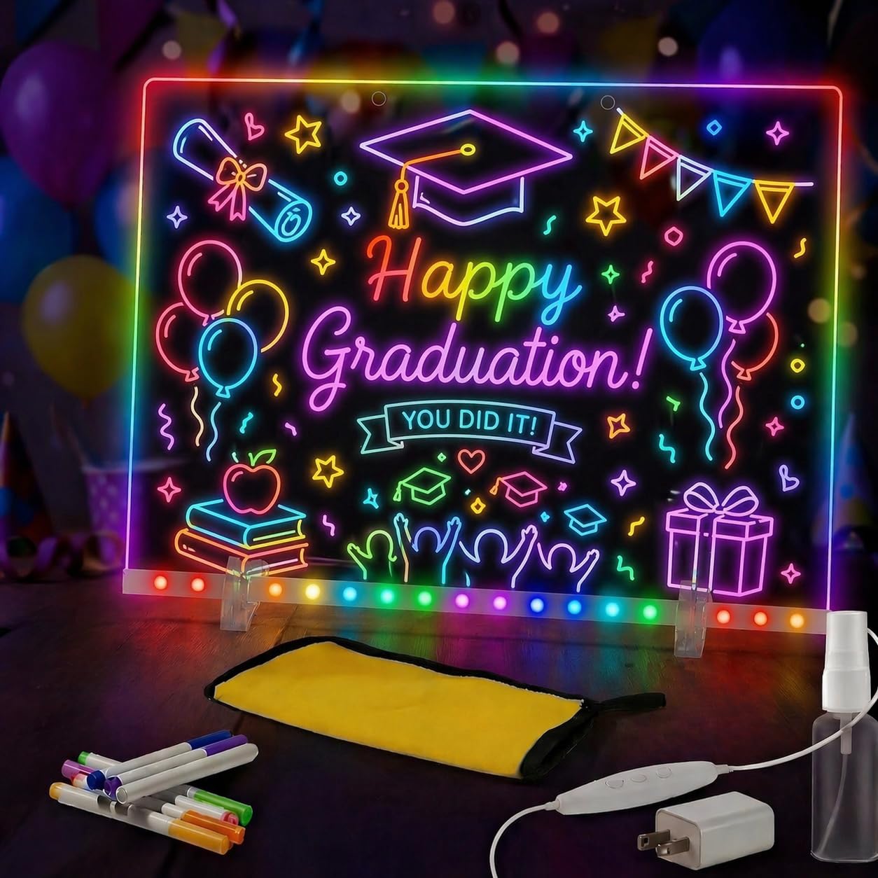 Lumiboard Led Drawing Board 7 Colors, Light Up Cosmody Drawing Board, Glowing Acrylic Dry Erase Board, Easter Basket Stuffers,Easter Egg Fillers Gifts Kids Girls Boy Teens(14.25")