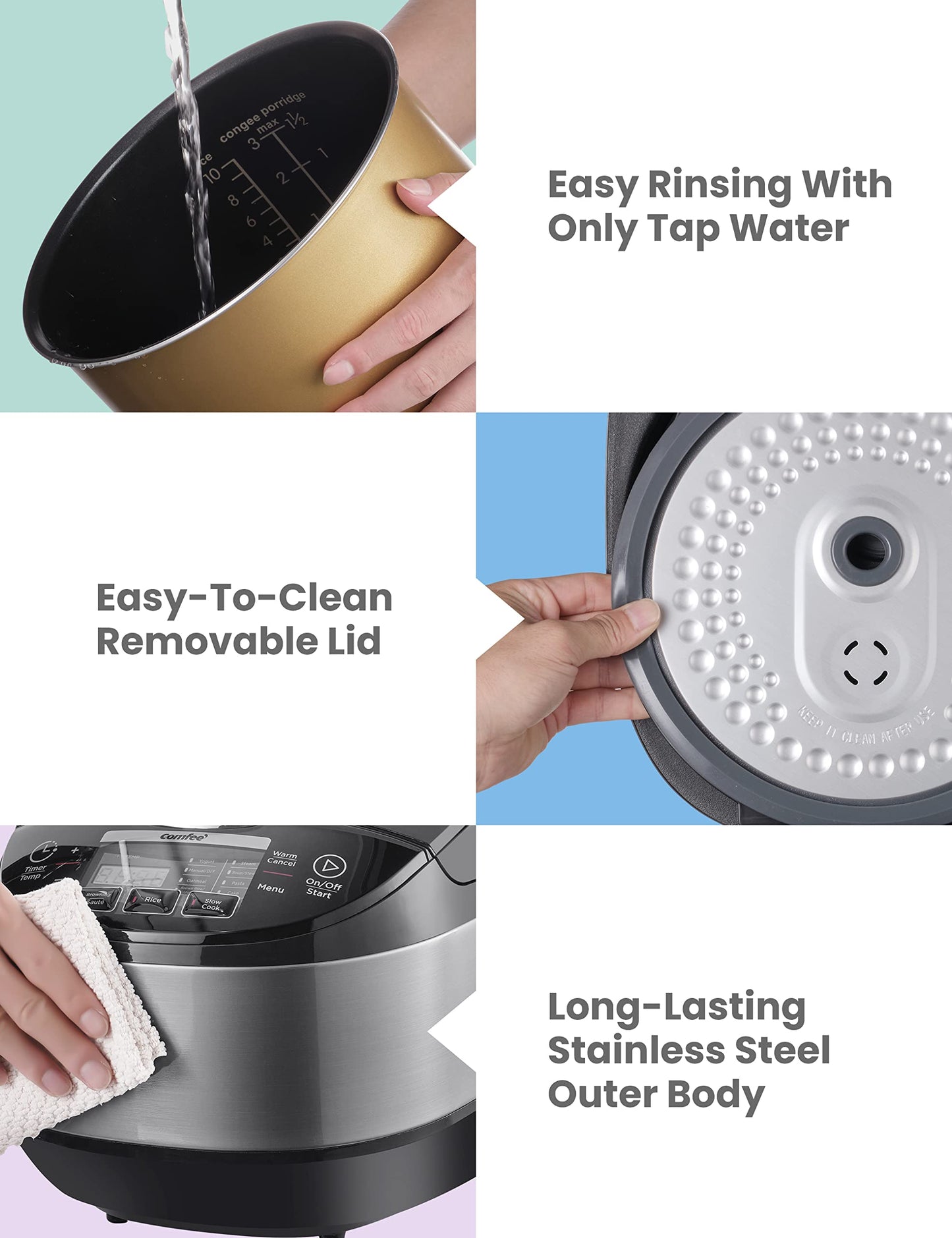 COMFEE' Rice Cooker, Japanese Large Rice Cooker with Fuzzy Logic Technology, 11 Presets, 10 Cup Uncooked/20 Cup Cooked, Auto Keep Warm, 24-Hr Delay Timer