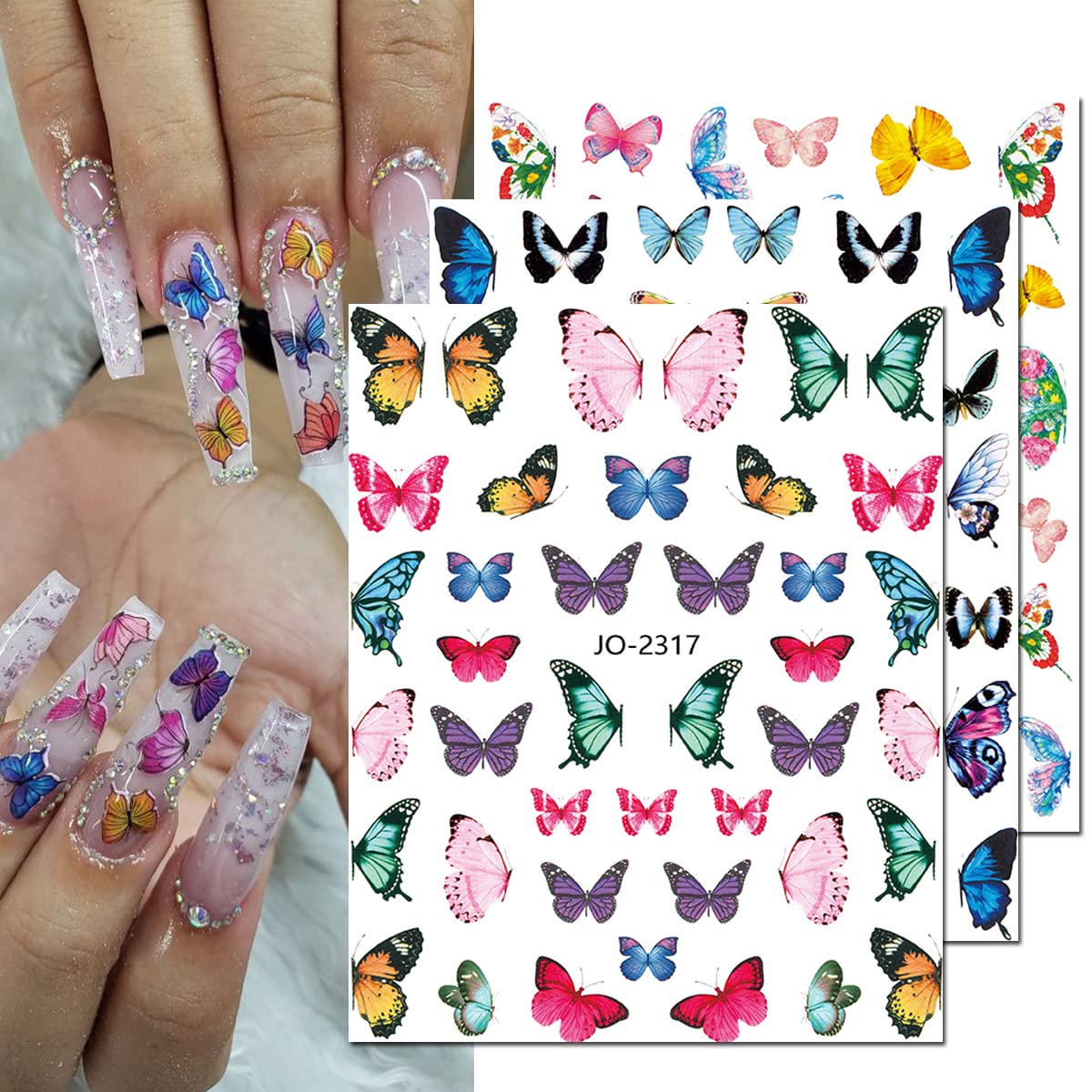 Butterfly Nail Art Stickers, 3D Decals - Self-Adhesive Butterflies Wing Designs for Women, DIY Nail Decoration