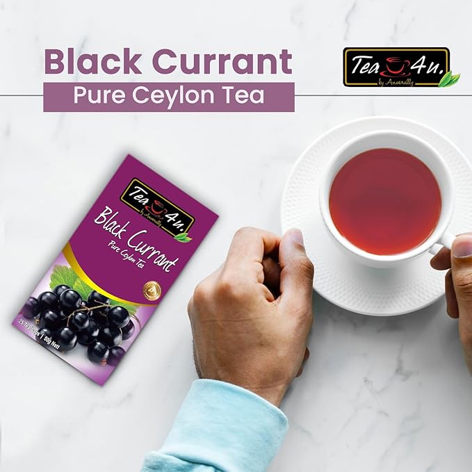 Tea4U Flavored Black Ceylon TeaBags (Black Currant) - Ideal Quality from Sri Lanka's Finest Leaves and Expertly Blended - 25 Count