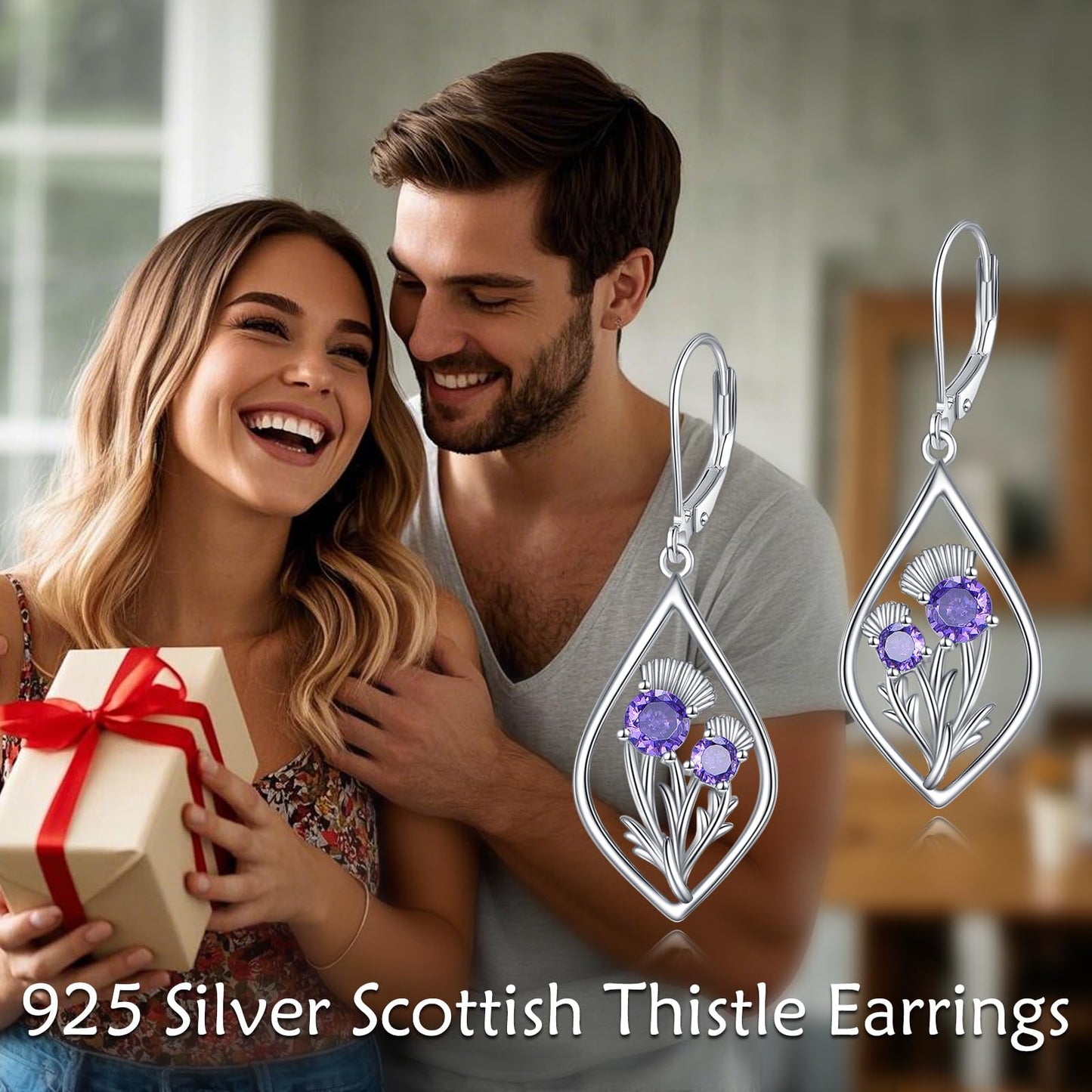 Scottish Thistle Jewelry Gifts Sterling Silver Scotland Thistle Dangle Dangling Drop Charm Earrings Scottish Earrings Gifts for Women