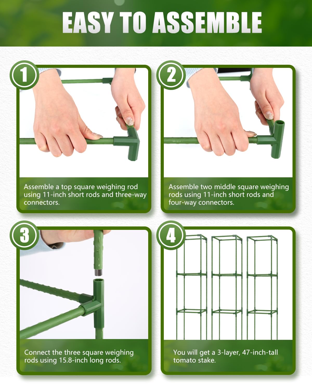 joyhalo 3 Pack Tomato Cage for Garden, 47 Inch Heavy-Duty Tomato Trellis, Height Adjustable Garden Trellis for Climbing Plants Vegetables Flowers Cucumber Peony