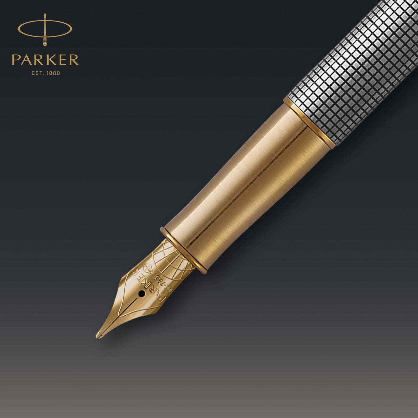 Parker Sonnet Fountain Pen Chiseled Silver with Gold Trim Solid 18k Gold Fine Nib (1931489)