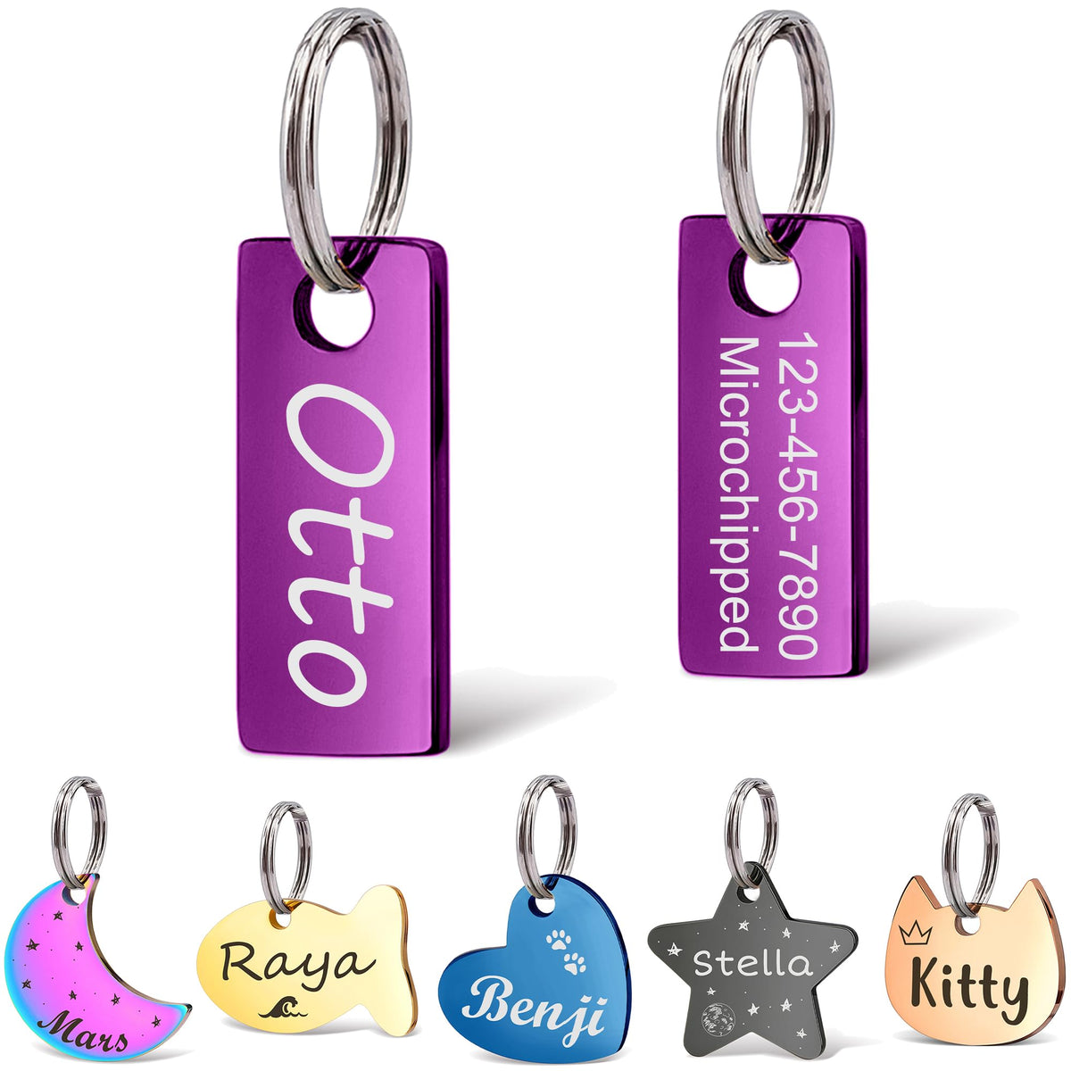 Anavia Small Size Dog Cat ID Tags, Small/XS Personalized Color Plated Stainless Steel Puppy Kitten Name Tags, Customized Engraved Nameplate Pet Collar Tag (Blue, Star)