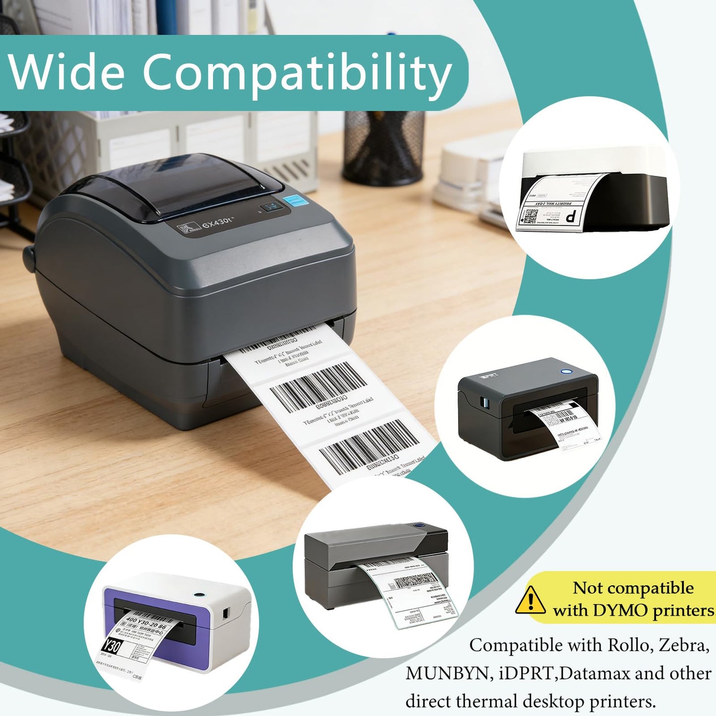 Volokitx 15 Rolls 2"x1" Direct Thermal Labels, 1300 Labels/Roll (19500 Labels), Self-Adhesive Address Barcode Sticker Label Rolls, Compatible with Zebra, Rollo, Munbyn & Most Thermal Printers