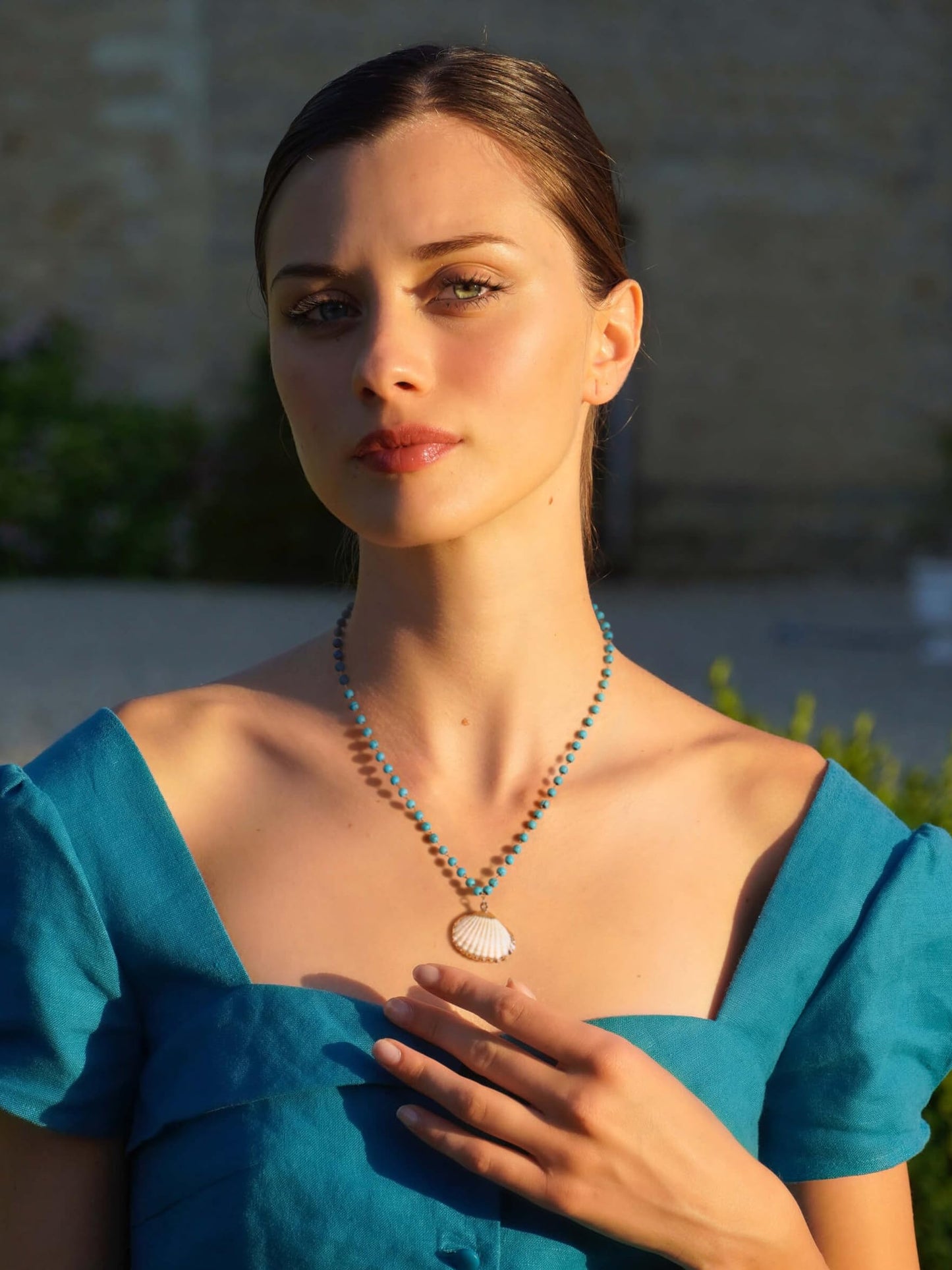 CANEVINKA 18K Gold Plated Turquoise Beaded Scallop Shell Pendant Necklace Boho Beach Coastal Jewelry for Women Adjustable Dainty Necklace