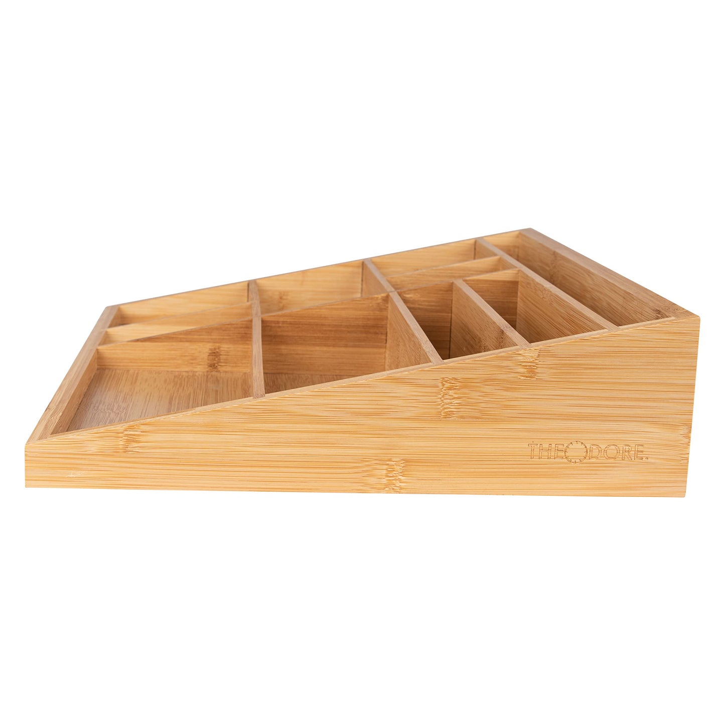 Theodore Bamboo Desktop Organizer – 10‑Compartment Natural Wood Storage Tray for Office, Home, Kitchen & Vanity – No Assembly, Water‑Resistant, Eco‑Friendly