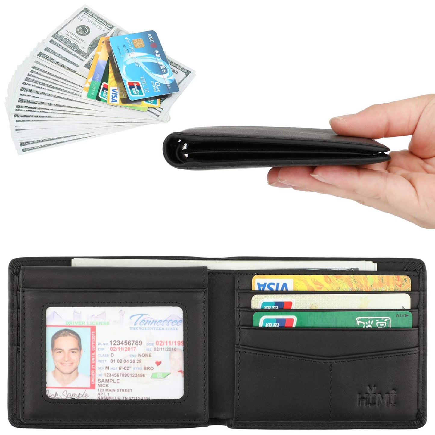 HIMI Wallet for Men-Genuine Leather RFID Blocking Bifold Stylish Wallet With 2 ID Window (Vintage Black)