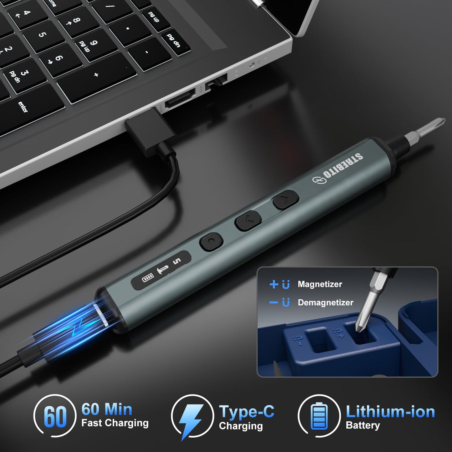 STREBITO Mini Electric Screwdriver Set, 67 in 1 Electric Precision Screwdriver - 50 S2 Magnetic Bits, 5 Torque Settings, 4 LED Lights, Electric Screwdriver Kit for PC Phone Laptop Camera Electronics