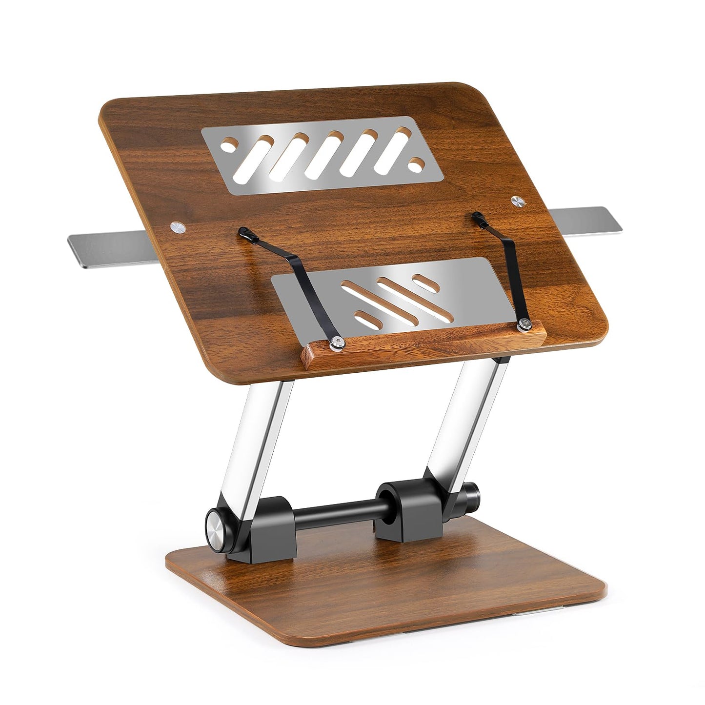 Book Stand for Reading,Book Holder with Metal Clips Cookbook Stand Hands-Free Button Adjustable Thick Bookshelf Foldable Laptop&e-Book Stand for Drawing Reading Novels Magazines (Walnut Wood Grain)