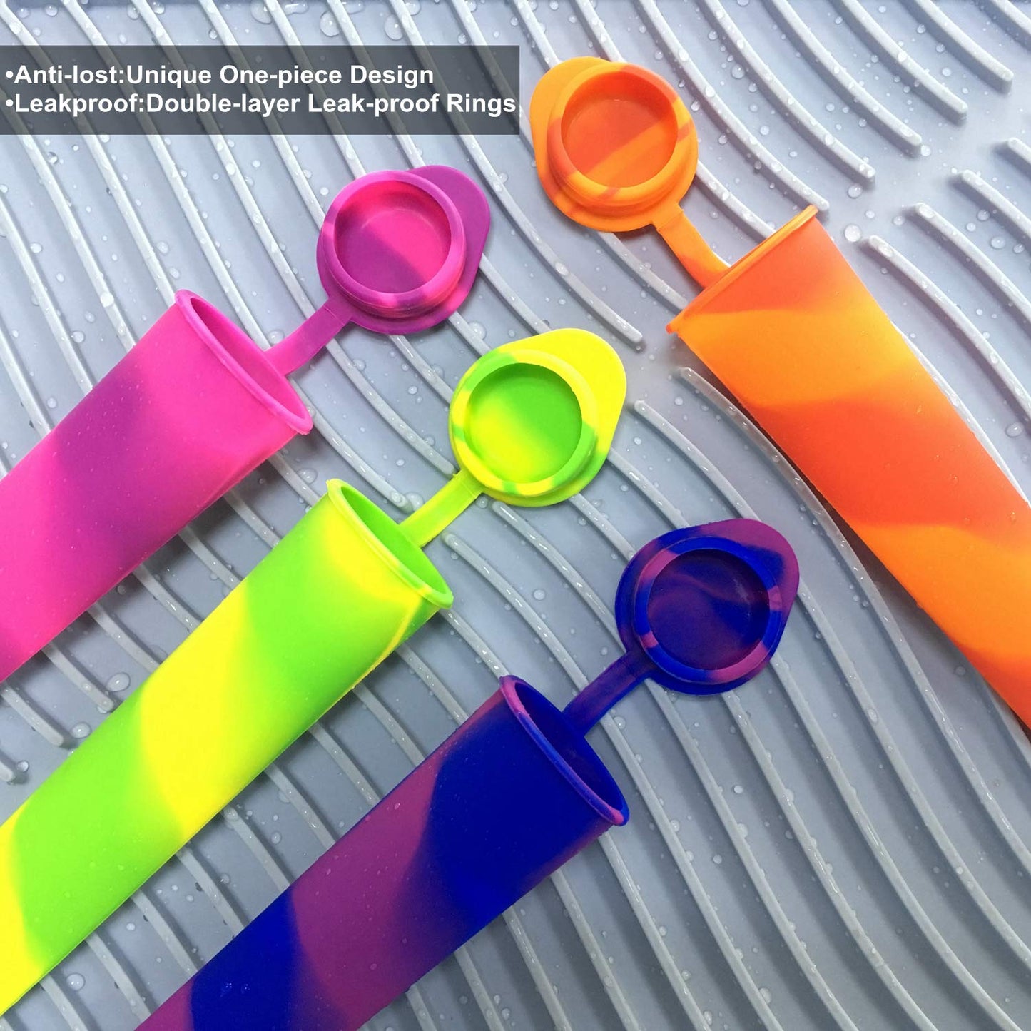 Helpcook Popsicle Molds,6 Pack Silicone Ice Pop Molds,Drip Free Popsicles Molds for Kids,Easy Release Ice Cream Maker Reusable DIY Pop Molds,BPA Free Freezer Tubes with Lids