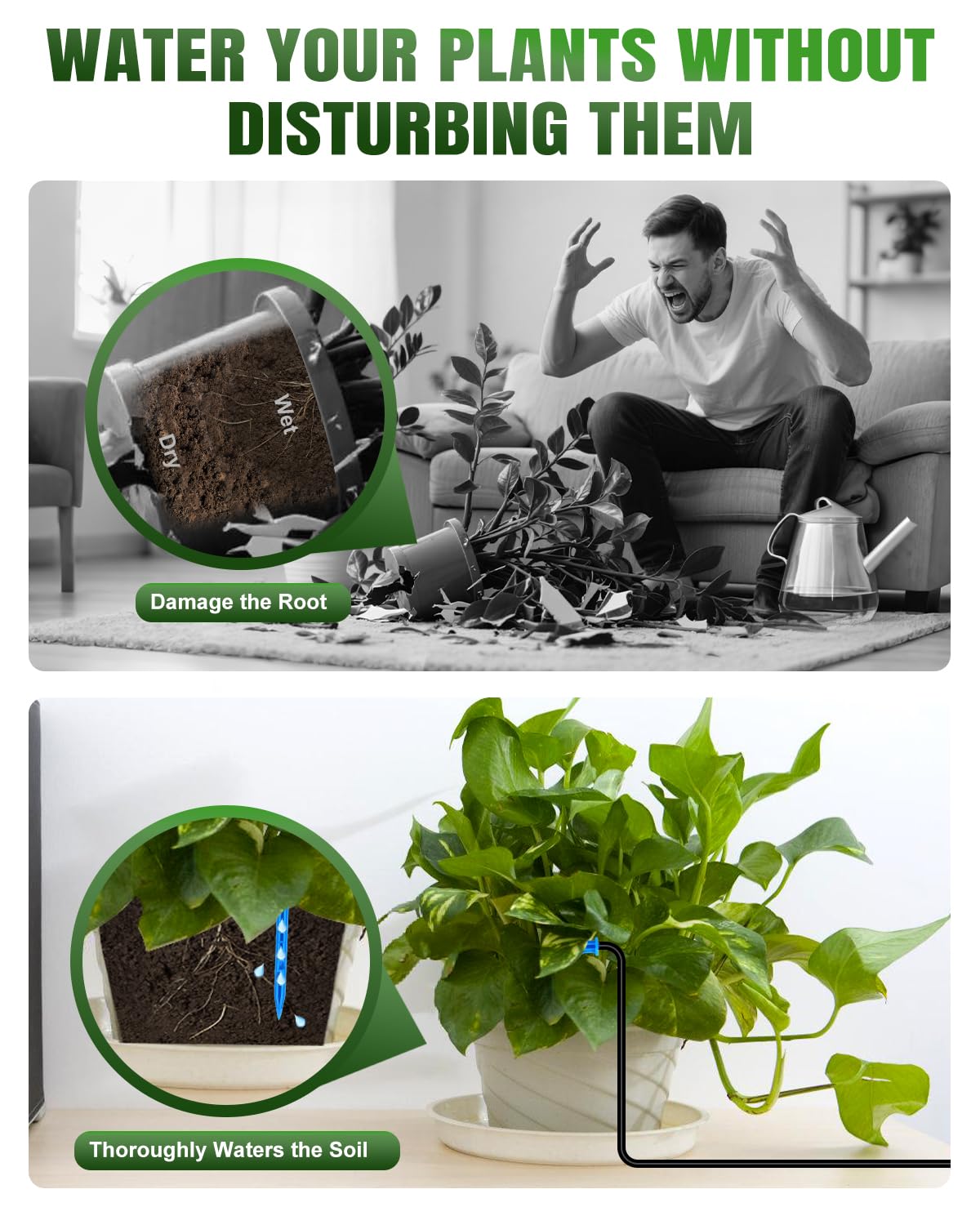 Breeze Touch Solar Drip Irrigation Kit 50FT, Automatic Garden Watering System with Timer, Draws Water from Container, Supports 15 Pots for Balcony, Patio, Indoor & Outdoor Plants