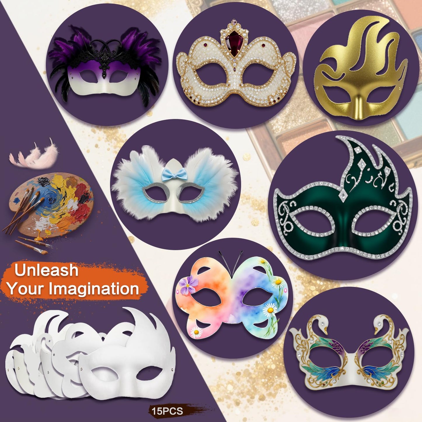 Hcaiip 15 PCS DIY White Masquerade Masks DIY Paper Blank Half Face Mask Craft Art Plain Paintable Mardi Gras Masks Halloween Party Mask