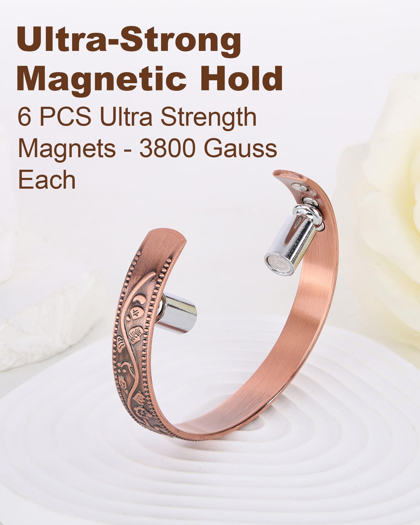 Fashtour Copper Magnetic Bracelets for Men Women,99.99% Pure Copper With 6 & 8 Ultra-Strong Magnets 3800 Gauss, Adjustable Design(2PCS) (Vintage)