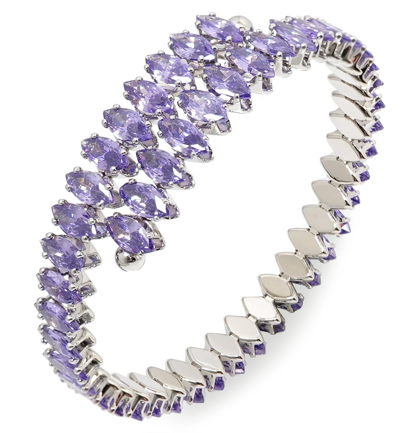 Wovanoo Rhinestone Cuff Bracelet Cubic Zirconia Tennis Bracelets Open Adjustable Bangle for Women Silver Purple