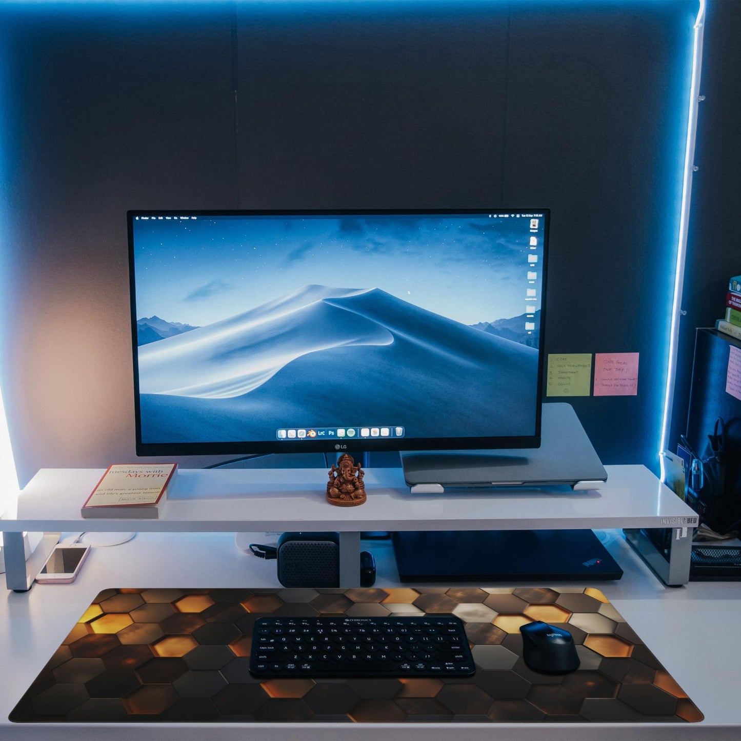 Eflxamz Desk Mat - Golden Honeycomb Technology Large Gaming Mouse Pad With Non-Slip Base and Stitched Edge, Extended Big Computer Keyboard Pad, 35.4"x15.7"