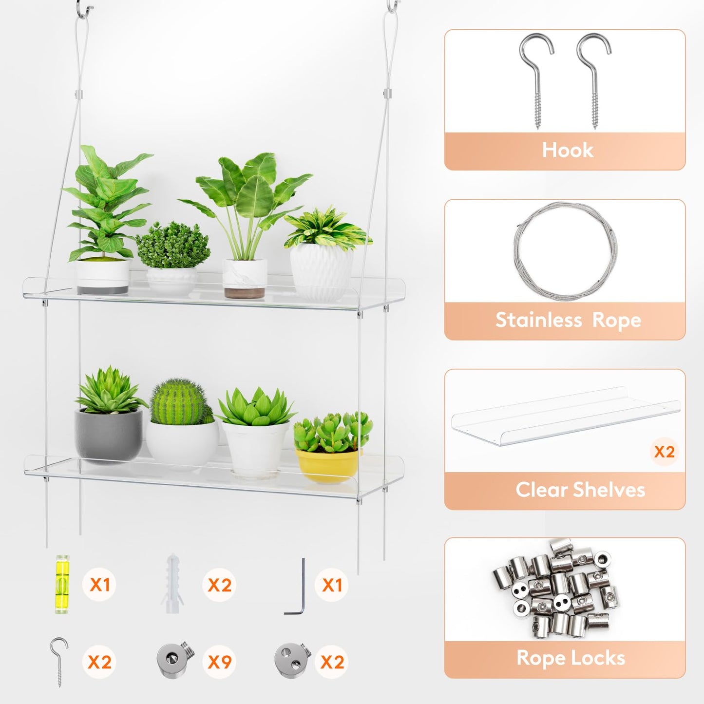 Lifewit 2-Tier Window Plant Shelves 15", Acrylic Adjustable Hanging Floating Shelf, Window Sill Extender for Succulent Plants, Micro Greens, Seed Starter Pots, Herb Planters 38 x 15 cm/15x6