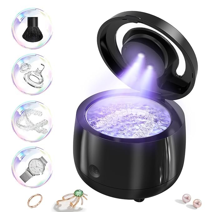Ultrasonic Retainer Cleaner, 43kHz Ultrasonic Denture Cleaner Jewelry Cleaning Machine Eyeglass Cleaner for Watches Dentures Ring Razor Makeup Brush