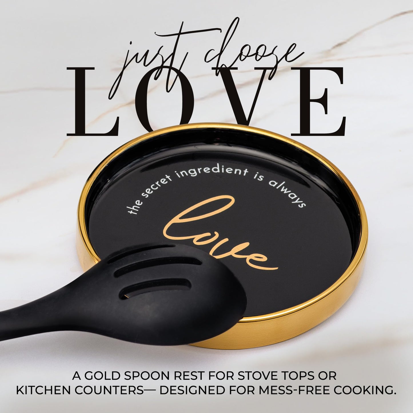 STYLED SETTINGS Black and Gold Kitchen Utensils Set – 8 Piece Silicone Cooking Utensils with Gold Handles, Black Ceramic Utensil Holder & Spoon Rest – Heat Resistant, Nonstick Safe, Sleek Storage
