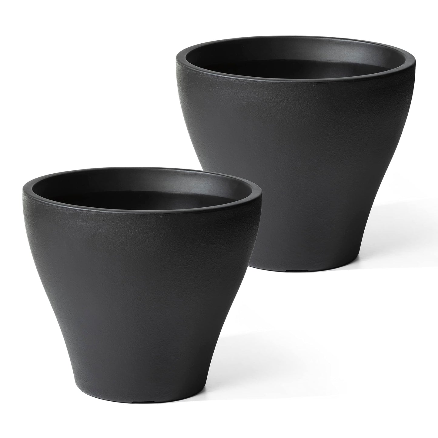 Step2 Fernway Round Planter, Large Planters for Outdoor Plants, Gardening and Flower Pot for Patio or Porch, Efficient Drainage, Durable Plastic, Onyx Black, 2-Pack