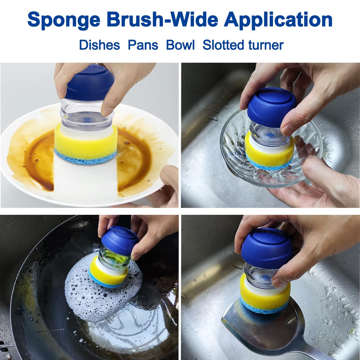 CELOX Dish Sponge with Handle, Dish Scrubber with Soap Dispenser for Cleaning Kitchen