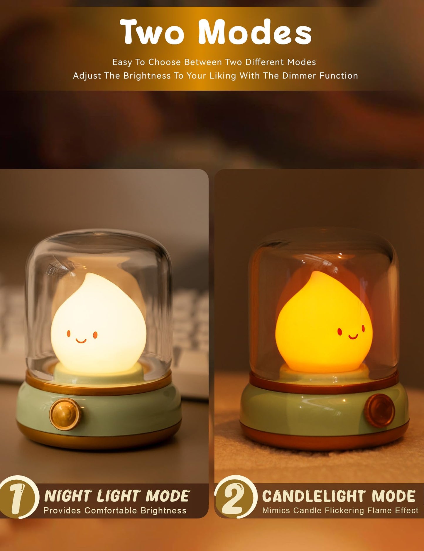 WANIDEA Cute Chibi Flame Lamp, Anime Cozy Lights, Retro Rechargeable Night Light, Decor, Cute Desk Accessories, Gifts.