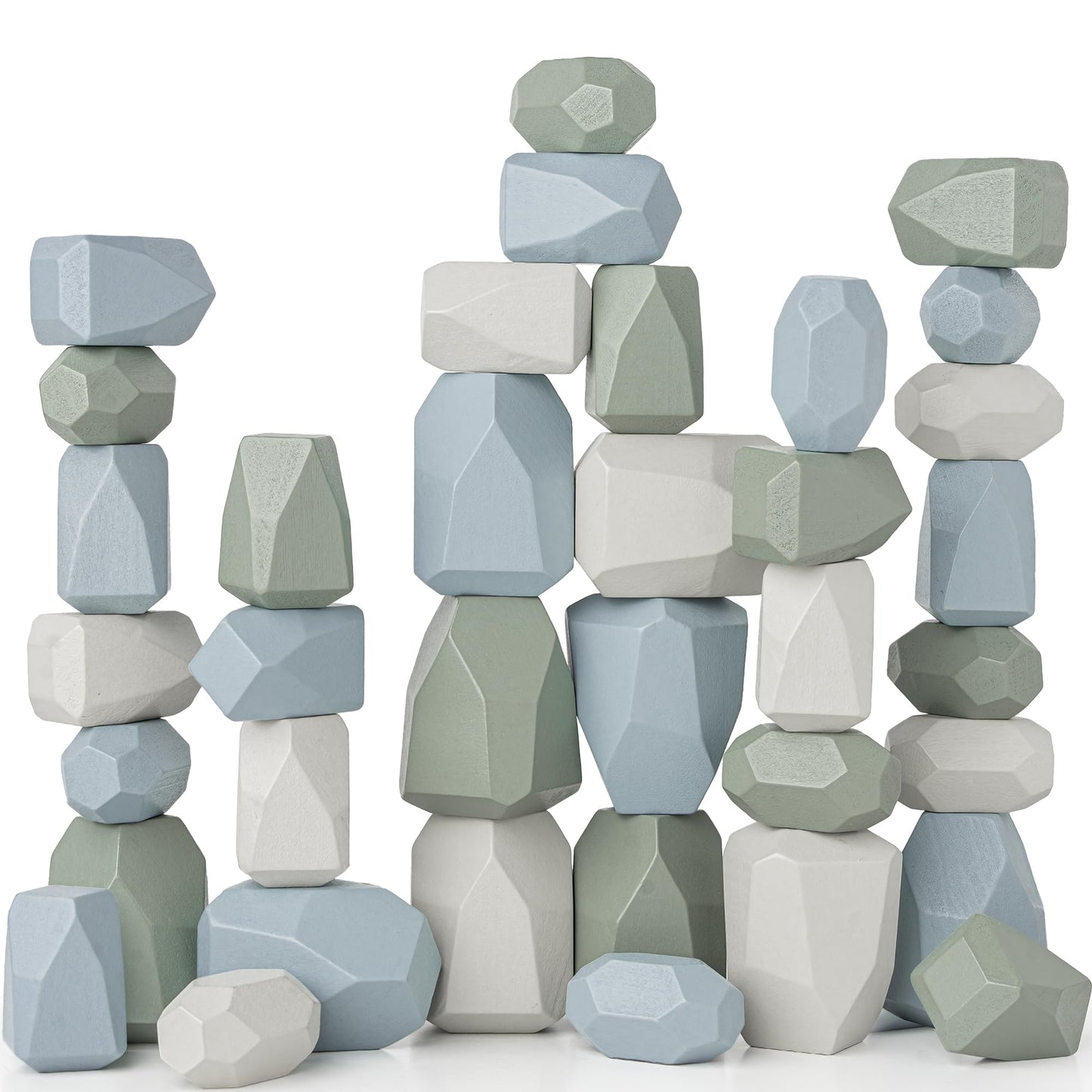 Comfy Cubs Stacking Rocks 36 Pieces, 36 Months+, Educational Toddler Stacking Blocks, Promotes Imagination, Balance & Fine Motor Skills - Wooden Rocks Sensory Toys Gift for Kid, Boy Pack