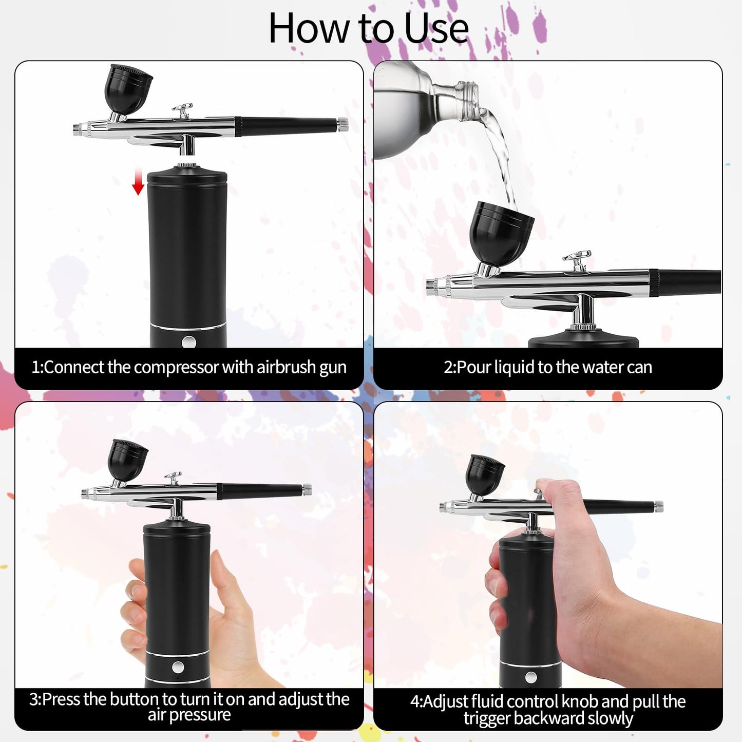 Airbrush Kit Air Brush Kit With Air Compressor Nail Charms Wireless Air Brush for Barber, Nail Art, Makeup, Model Painting (Black)